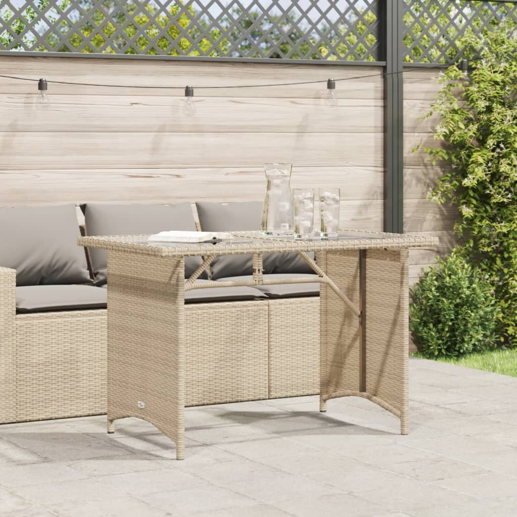 Tuintafel met glazen blad 110x68x70 cm poly rattan beige - AllerleiShop