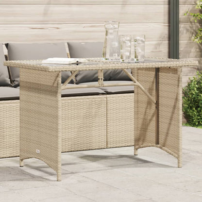 Tuintafel met glazen blad 110x68x70 cm poly rattan beige - AllerleiShop