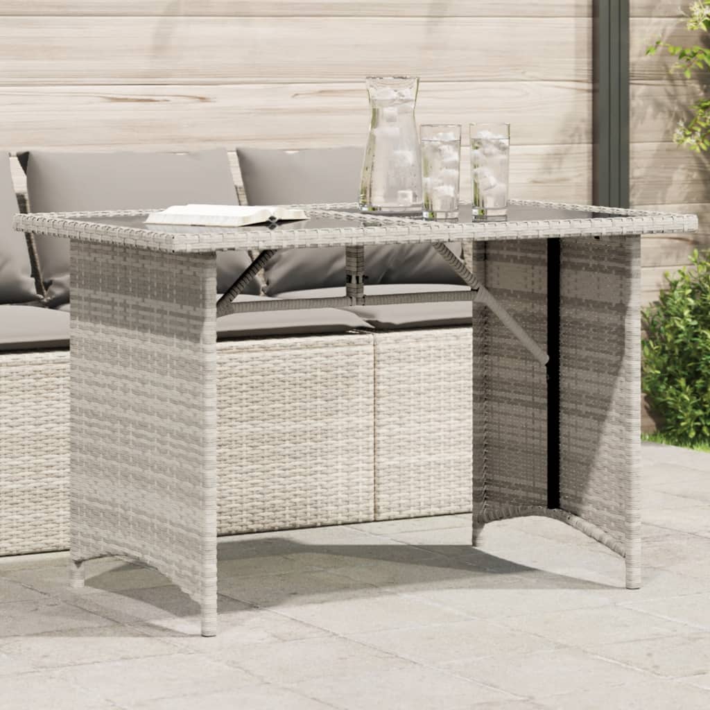 Tuintafel met glazen blad 110x68x70 cm poly rattan lichtgrijs - AllerleiShop