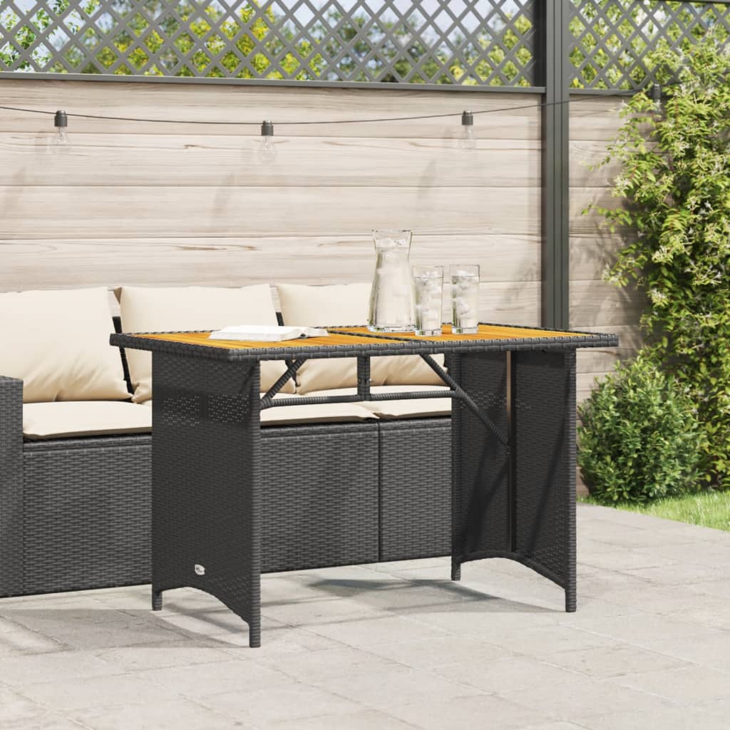 Tuintafel met houten blad 110x68x70 cm poly rattan zwart - AllerleiShop