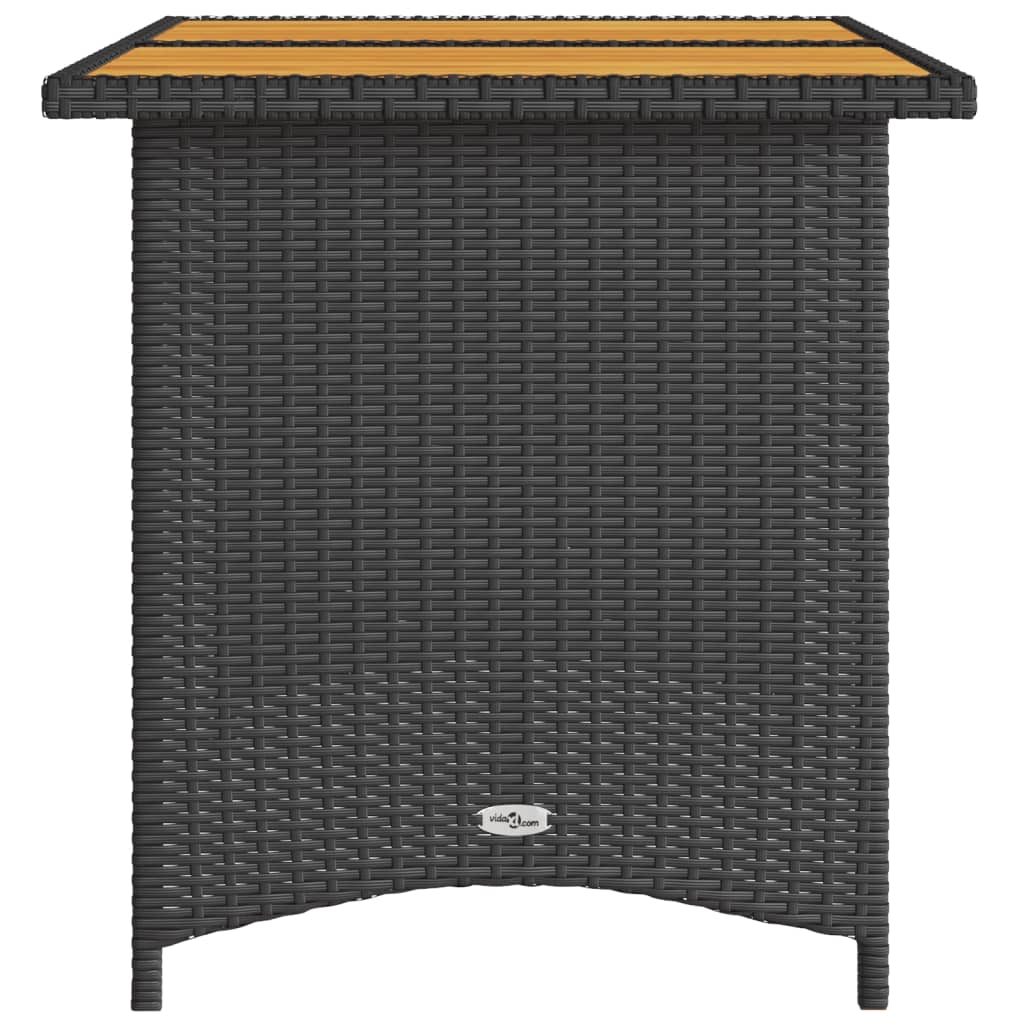 Tuintafel met houten blad 110x68x70 cm poly rattan zwart - AllerleiShop