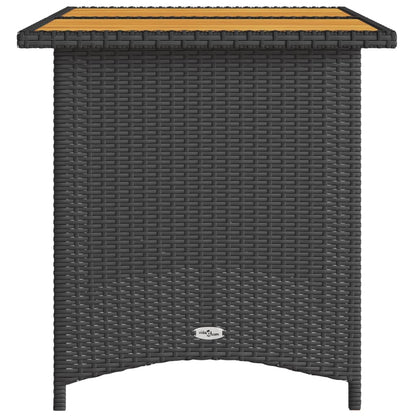 Tuintafel met houten blad 110x68x70 cm poly rattan zwart - AllerleiShop