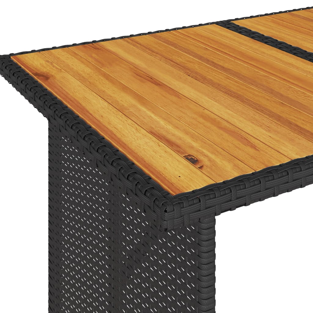 Tuintafel met houten blad 110x68x70 cm poly rattan zwart - AllerleiShop