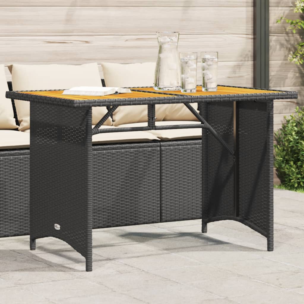 Tuintafel met houten blad 110x68x70 cm poly rattan zwart - AllerleiShop