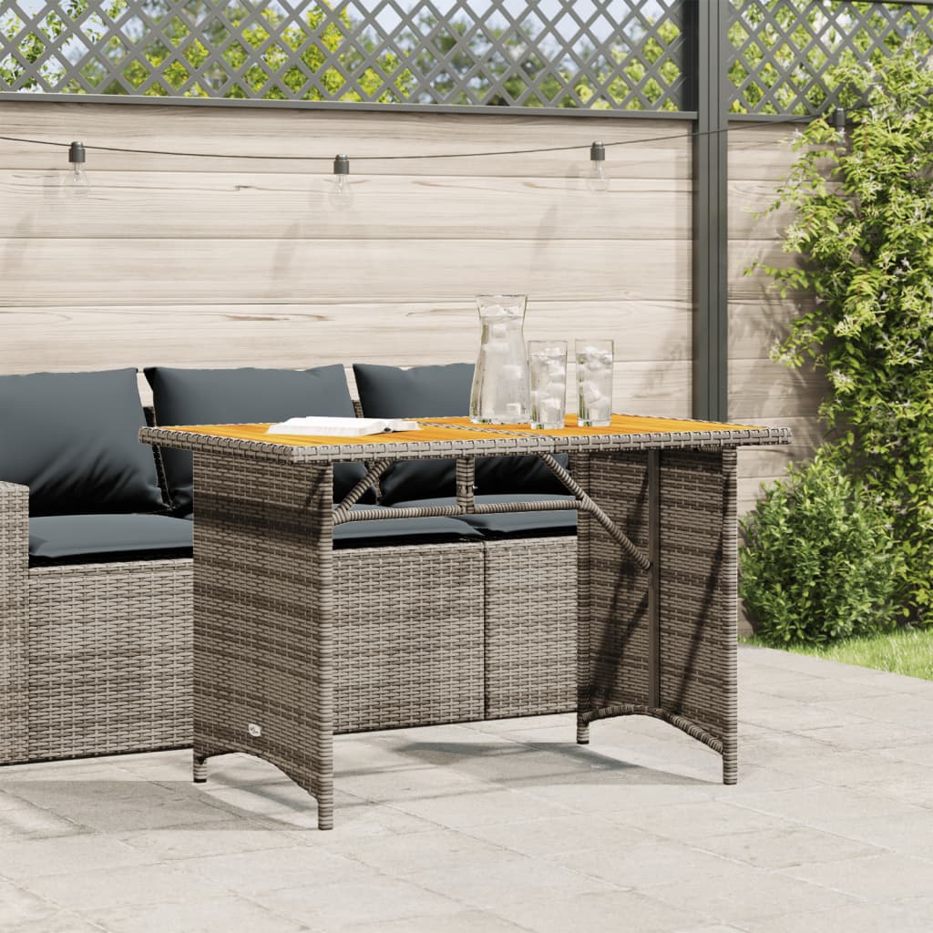 Tuintafel met houten blad 110x68x70 cm poly rattan grijs - AllerleiShop