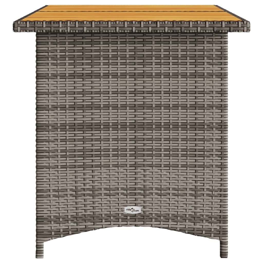 Tuintafel met houten blad 110x68x70 cm poly rattan grijs - AllerleiShop