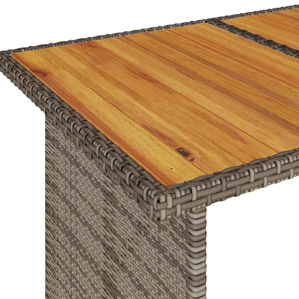 Tuintafel met houten blad 110x68x70 cm poly rattan grijs - AllerleiShop