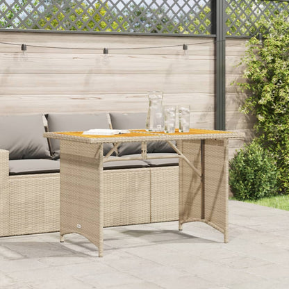 Tuintafel met houten blad 110x68x70 cm poly rattan beige - AllerleiShop