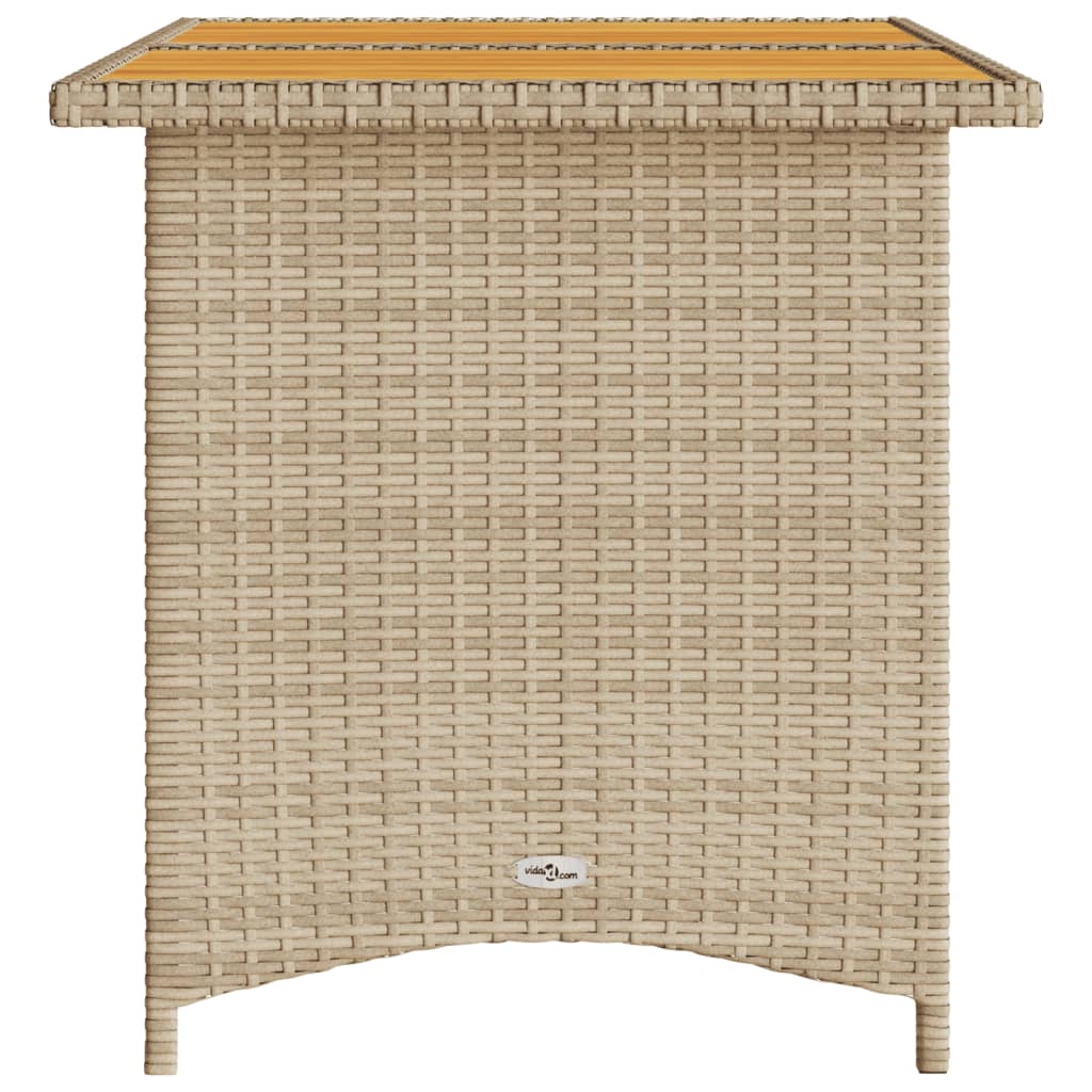 Tuintafel met houten blad 110x68x70 cm poly rattan beige - AllerleiShop