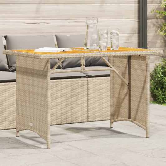 Tuintafel met houten blad 110x68x70 cm poly rattan beige - AllerleiShop