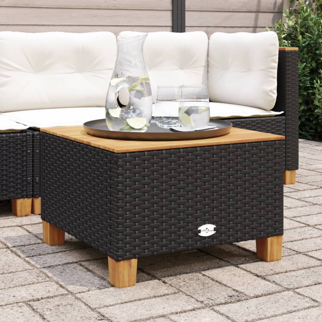 Tuintafel 55x55x36 cm poly rattan en acaciahout zwart - AllerleiShop