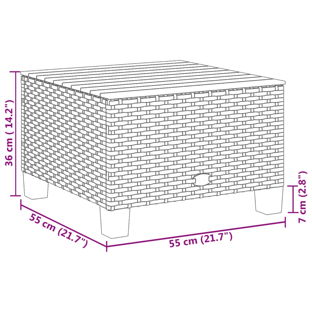 Tuintafel 55x55x36 cm poly rattan en acaciahout zwart - AllerleiShop