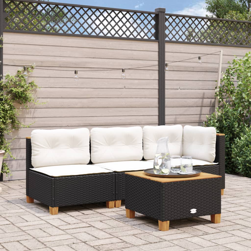 Tuintafel 55x55x36 cm poly rattan en acaciahout zwart - AllerleiShop