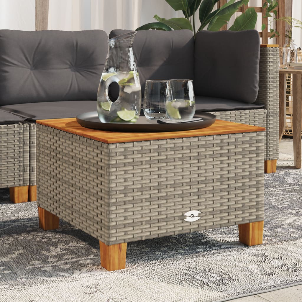 Tuintafel 55x55x36 cm poly rattan en acaciahout grijs - AllerleiShop