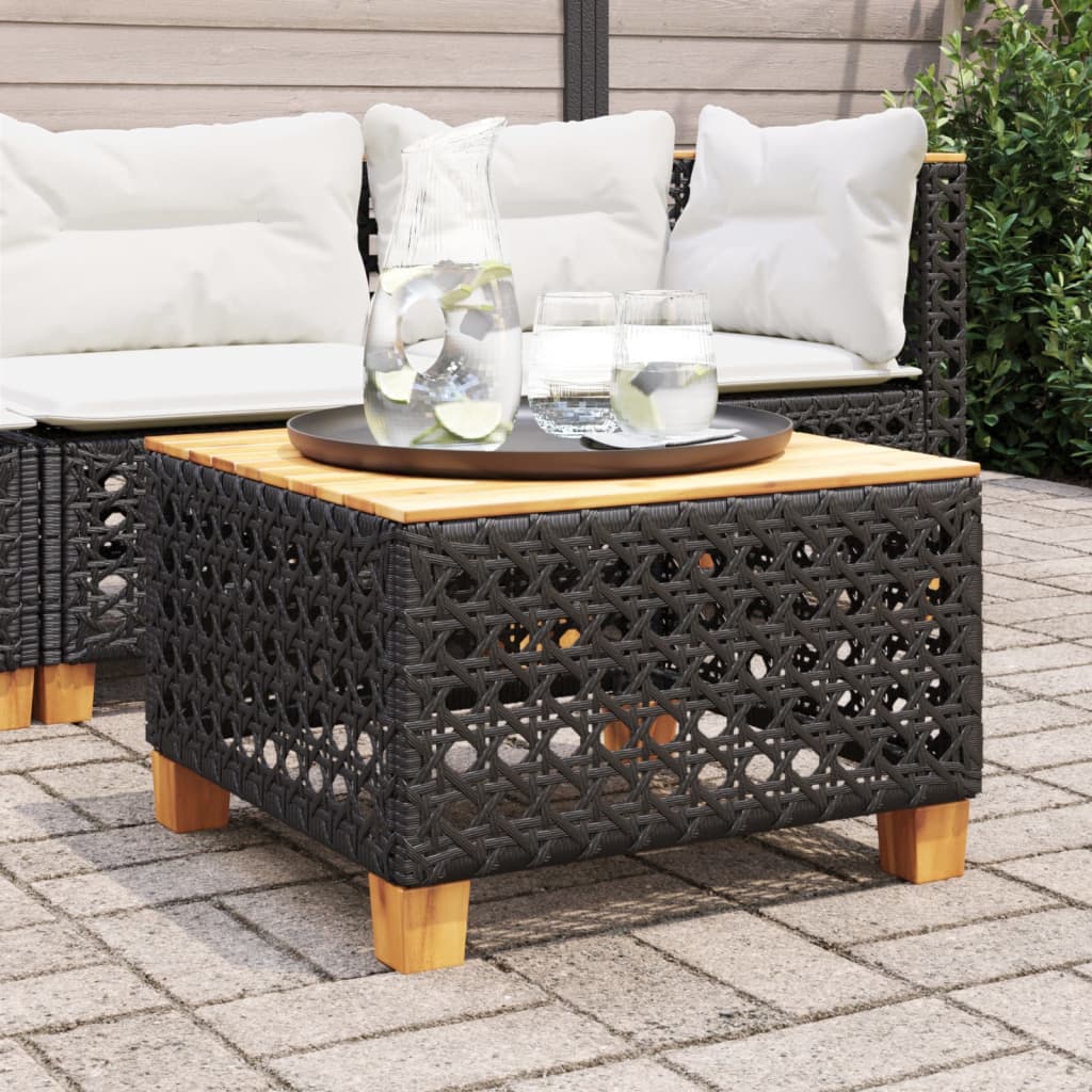 Tuintafel 55x55x36 cm poly rattan en acaciahout zwart - AllerleiShop