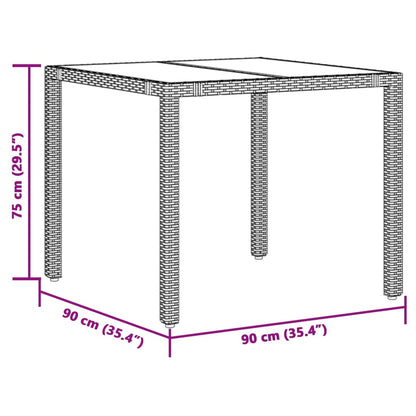 Tuintafel met glazen blad 90x90x75 cm poly rattan - AllerleiShop