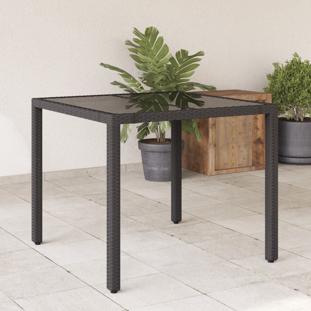 Tuintafel met glazen blad 90x90x75 cm poly rattan - AllerleiShop