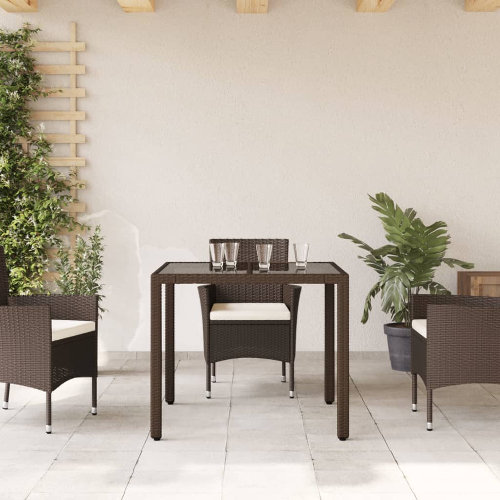 Tuintafel met glazen blad 90x90x75 cm poly rattan bruin - AllerleiShop