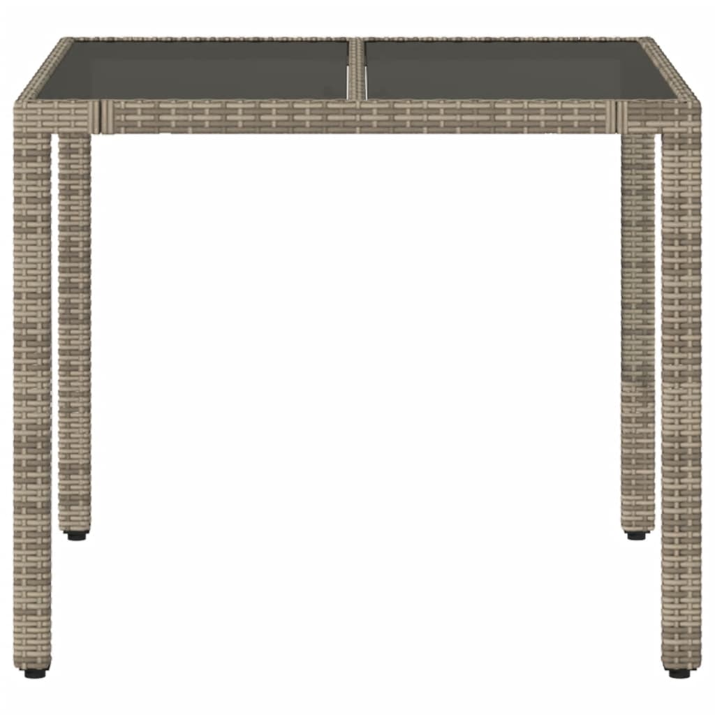 Tuintafel met glazen blad 90x90x75 cm poly rattan grijs - AllerleiShop