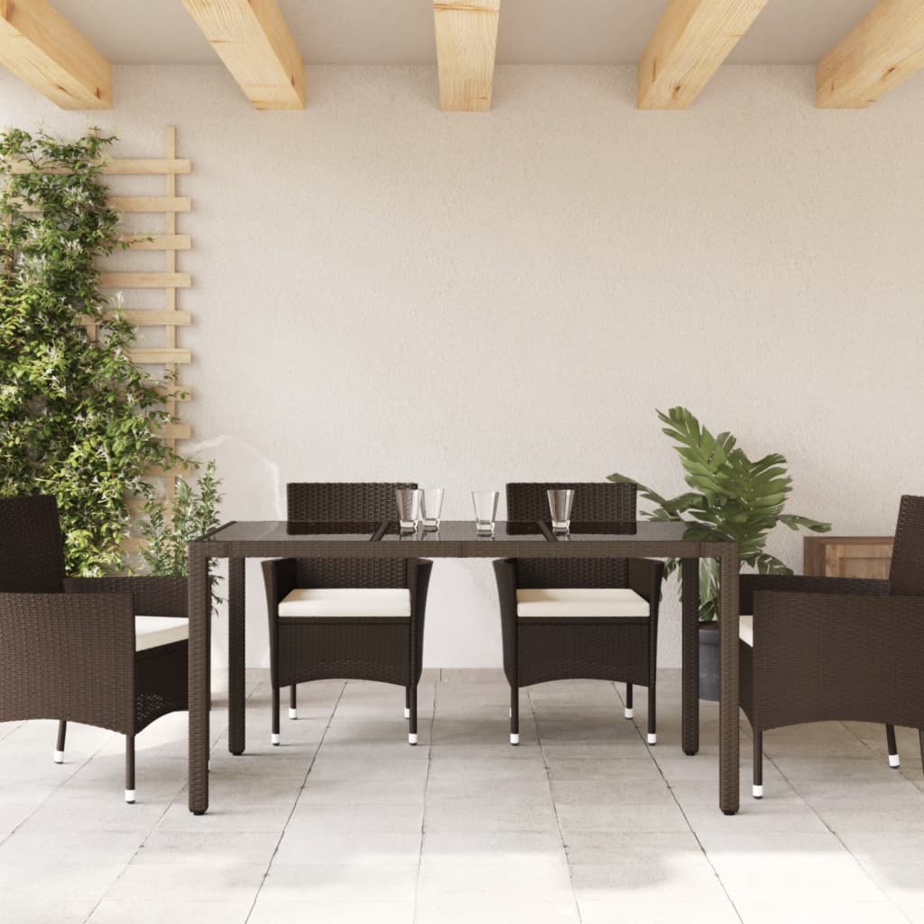 Tuintafel met glazen blad 150x90x75 cm poly rattan bruin - AllerleiShop