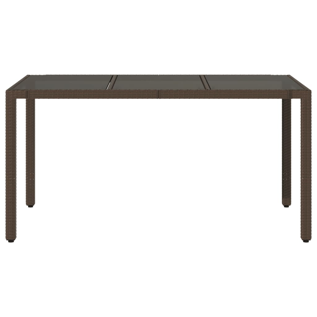 Tuintafel met glazen blad 150x90x75 cm poly rattan bruin - AllerleiShop