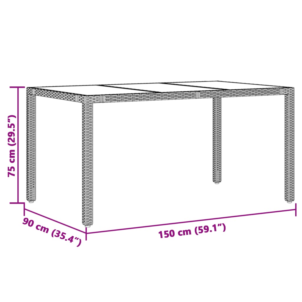 Tuintafel met glazen blad 150x90x75 cm poly rattan bruin - AllerleiShop