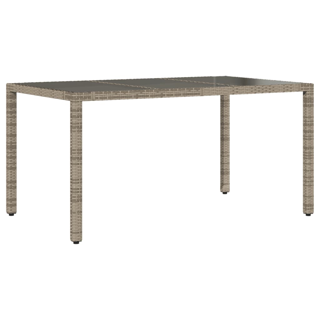 Tuintafel met glazen blad 150x90x75 cm poly rattan grijs - AllerleiShop