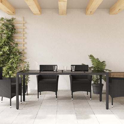 Tuintafel met glazen blad 190x90x75 cm poly rattan zwart - AllerleiShop