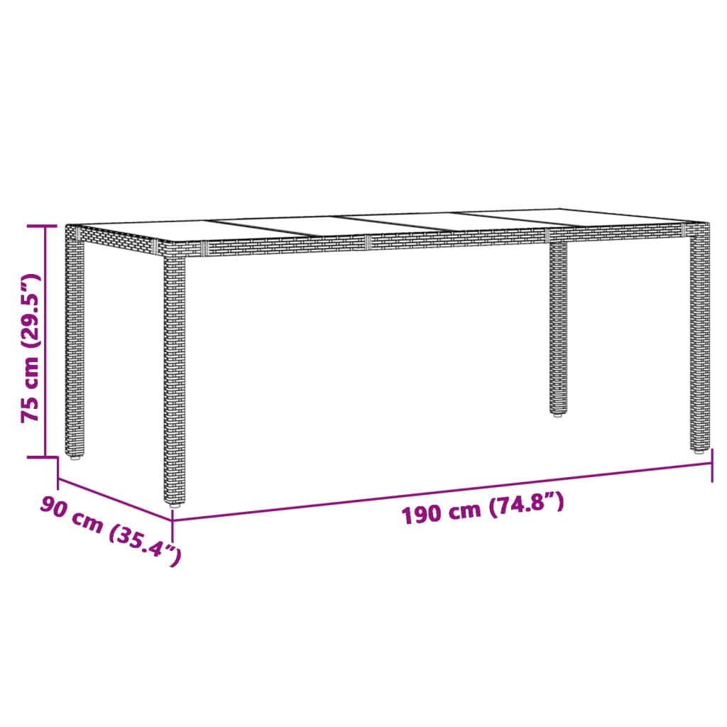 Tuintafel met glazen blad 190x90x75 cm poly rattan zwart - AllerleiShop