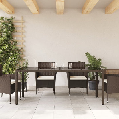 Tuintafel met glazen blad 190x90x75 cm poly rattan bruin - AllerleiShop