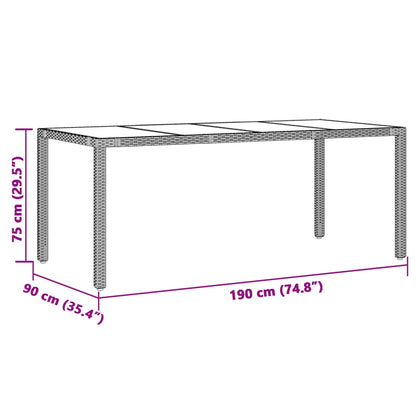 Tuintafel met glazen blad 190x90x75 cm poly rattan bruin - AllerleiShop