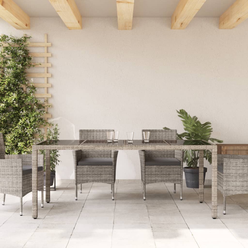 Tuintafel met glazen blad 190x90x75 cm poly rattan grijs - AllerleiShop