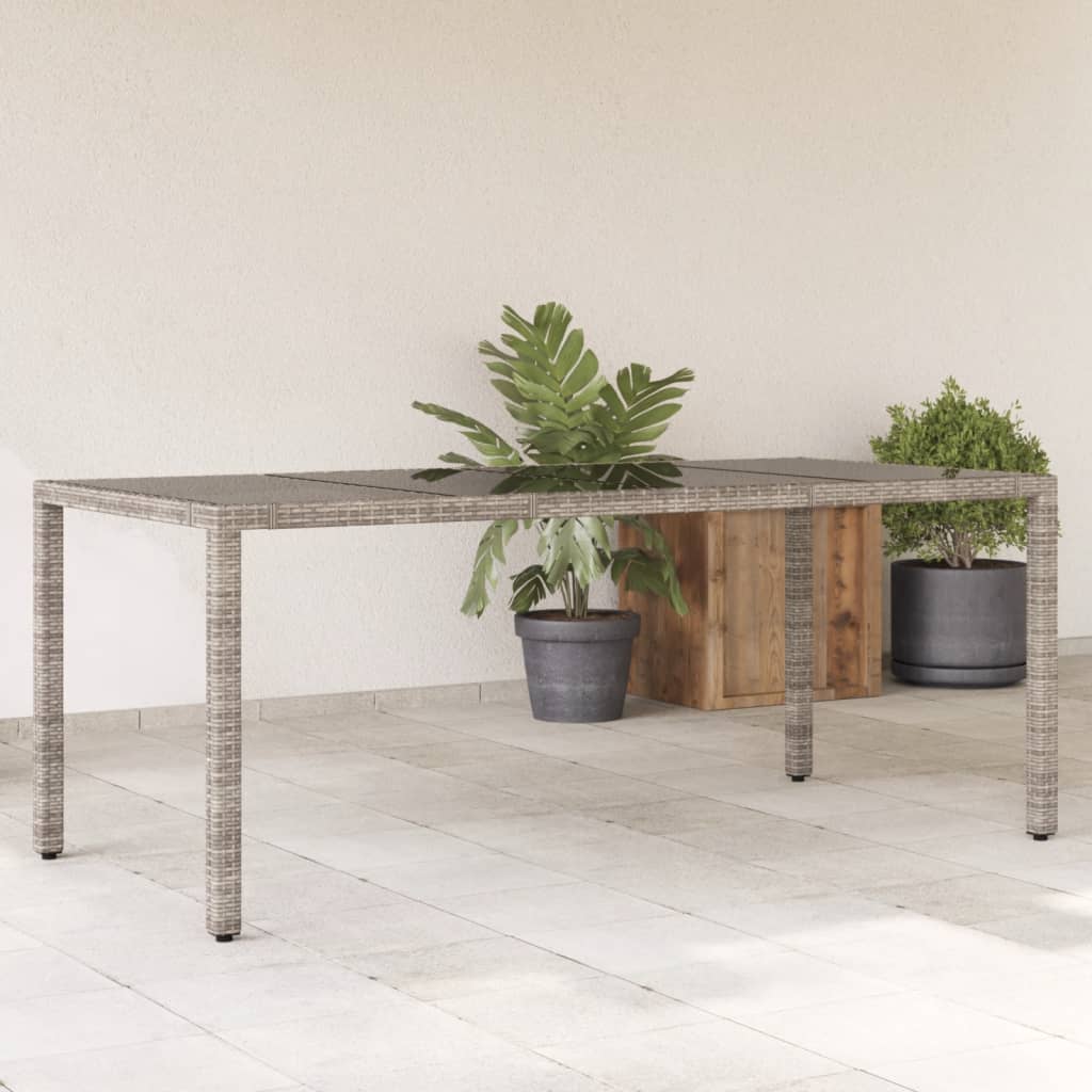 Tuintafel met glazen blad 190x90x75 cm poly rattan grijs - AllerleiShop