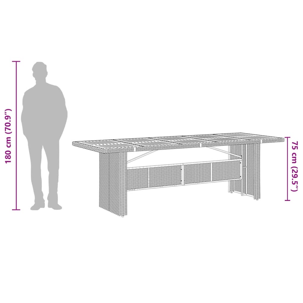 Tuintafel met acaciahouten blad 240x90x75 cm poly rattan zwart - AllerleiShop