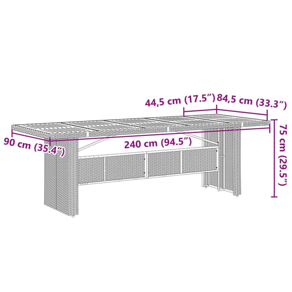 Tuintafel met acaciahouten blad 240x90x75 cm poly rattan zwart - AllerleiShop