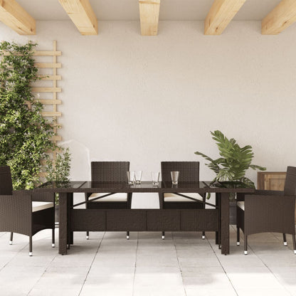 Tuintafel met glazen blad 240x90x75 cm poly rattan bruin - AllerleiShop