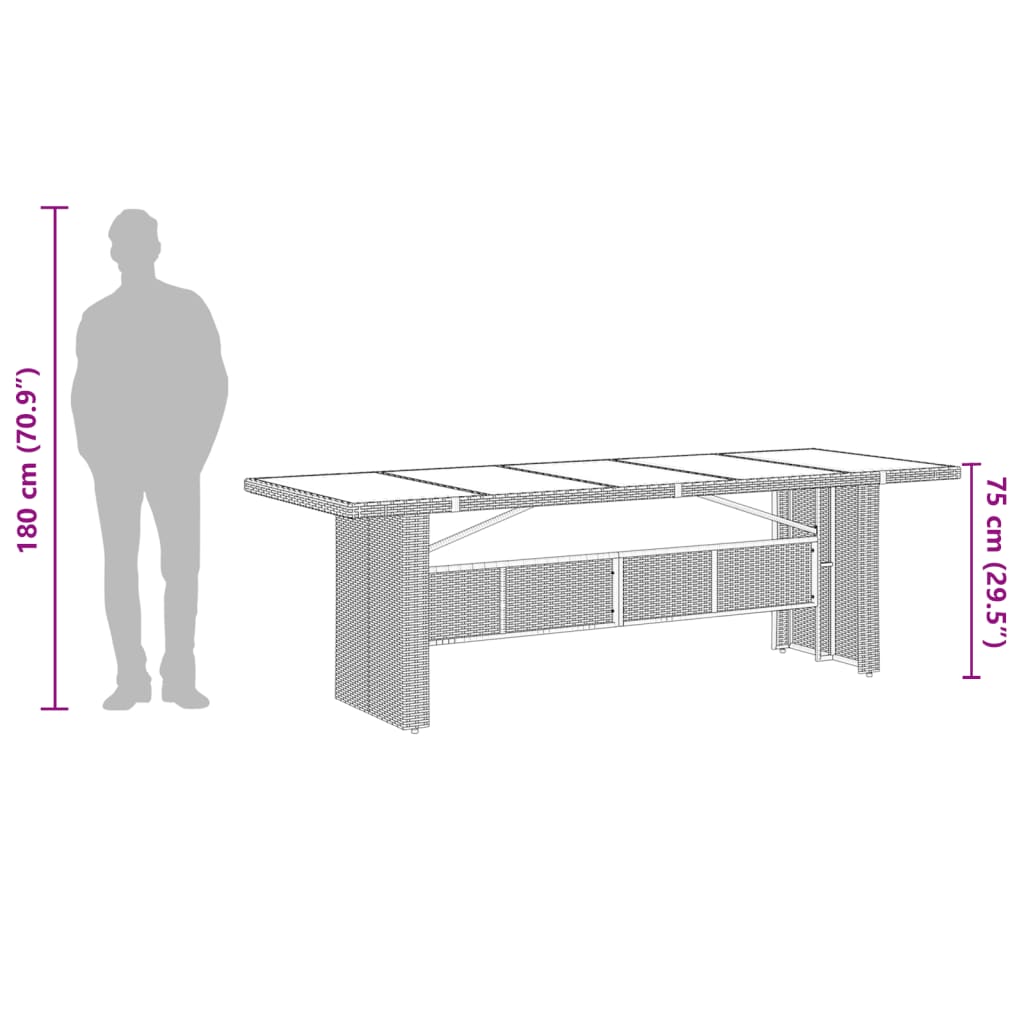 Tuintafel met glazen blad 240x90x75 cm poly rattan bruin - AllerleiShop