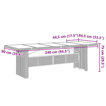 Tuintafel met glazen blad 240x90x75 cm poly rattan bruin - AllerleiShop