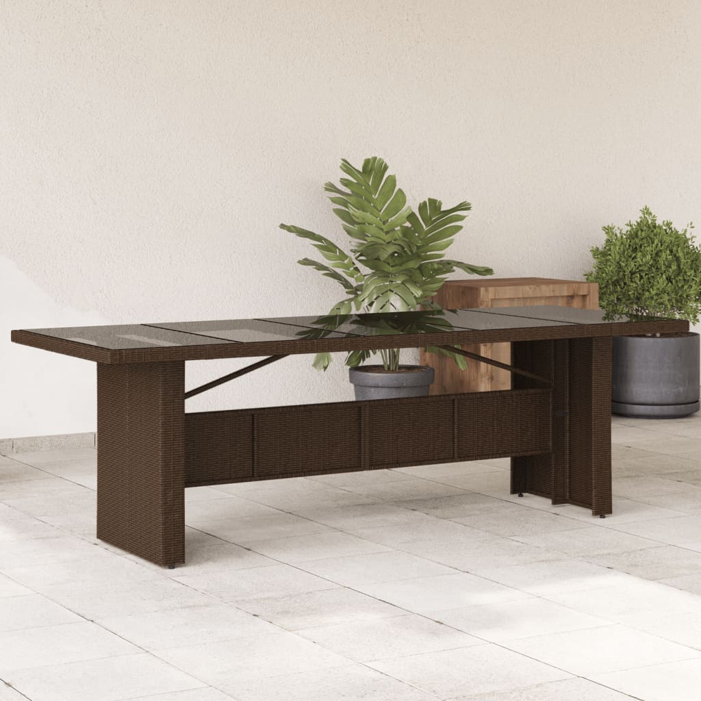 Tuintafel met glazen blad 240x90x75 cm poly rattan bruin - AllerleiShop