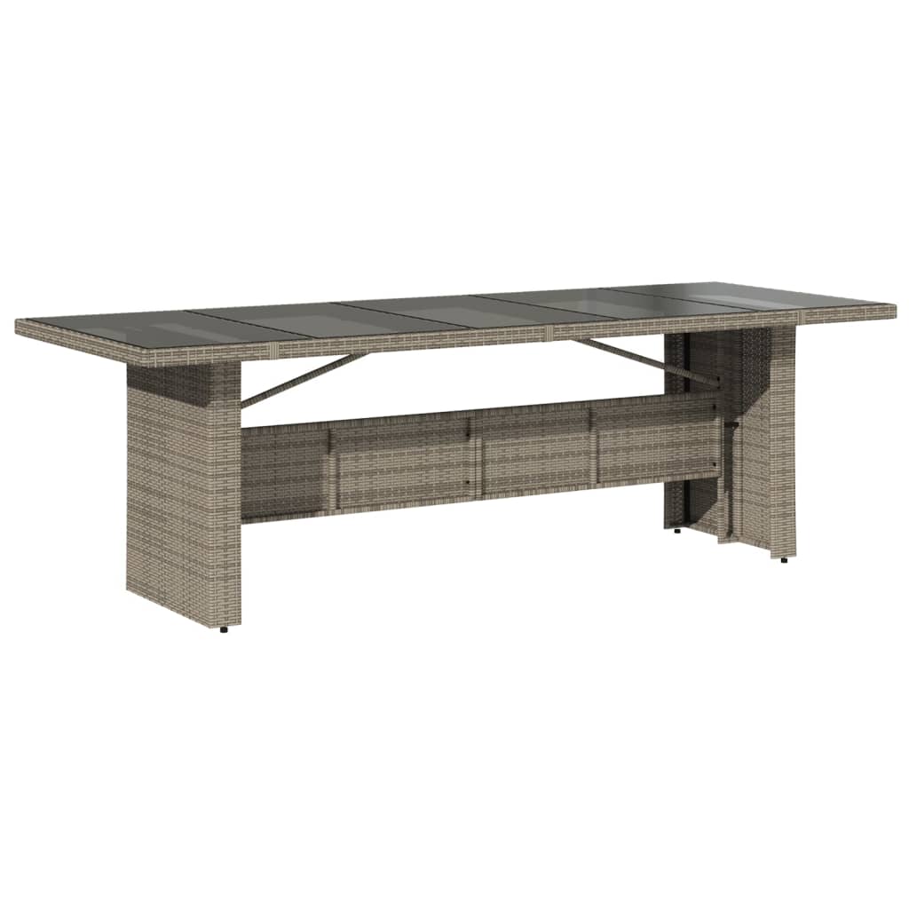 Tuintafel met glazen blad 240x90x75 cm poly rattan grijs - AllerleiShop