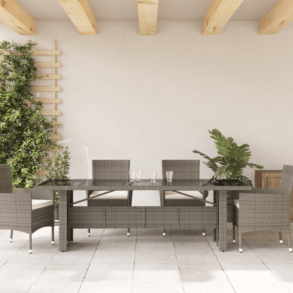 Tuintafel met glazen blad 240x90x75 cm poly rattan grijs - AllerleiShop