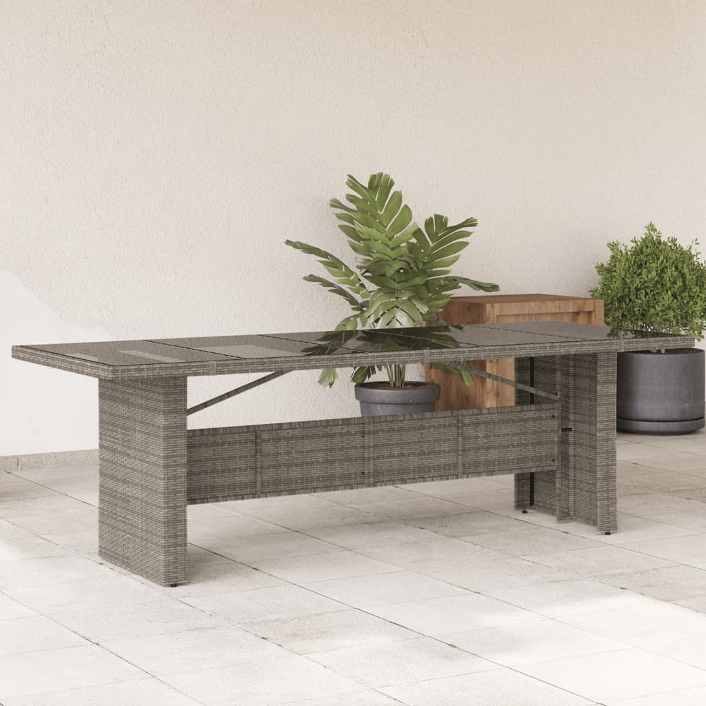 Tuintafel met glazen blad 240x90x75 cm poly rattan grijs - AllerleiShop