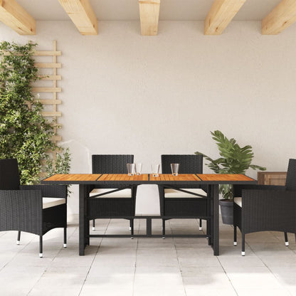 Tuintafel met acaciahouten blad 190x80x75 cm poly rattan zwart - AllerleiShop