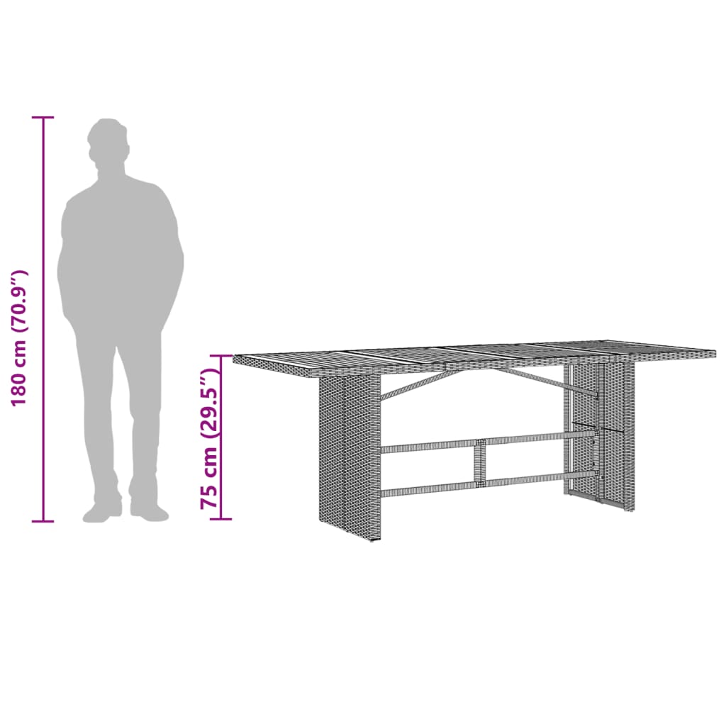 Tuintafel met acaciahouten blad 190x80x75 cm poly rattan zwart - AllerleiShop