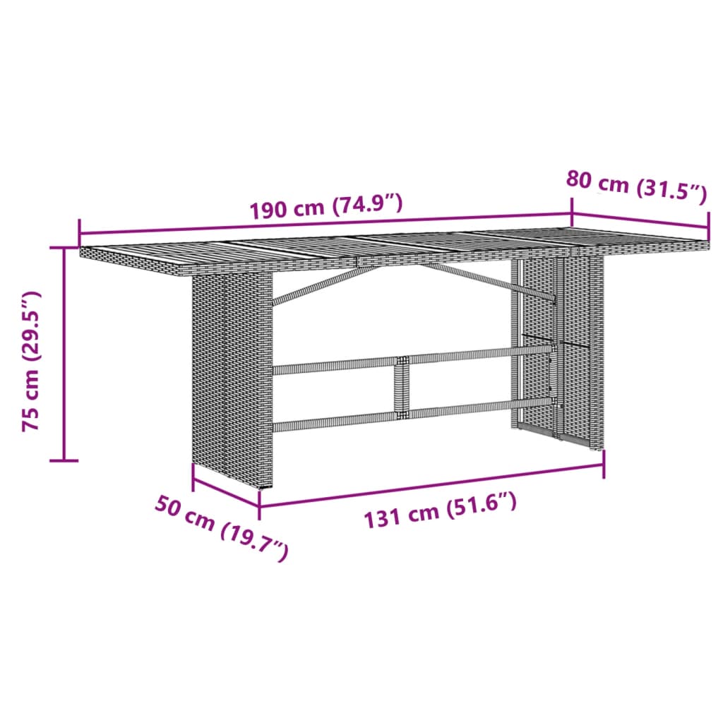 Tuintafel met acaciahouten blad 190x80x75 cm poly rattan zwart - AllerleiShop