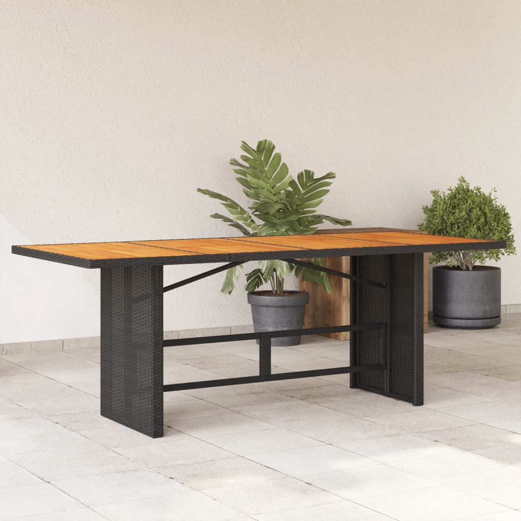 Tuintafel met acaciahouten blad 190x80x75 cm poly rattan zwart - AllerleiShop