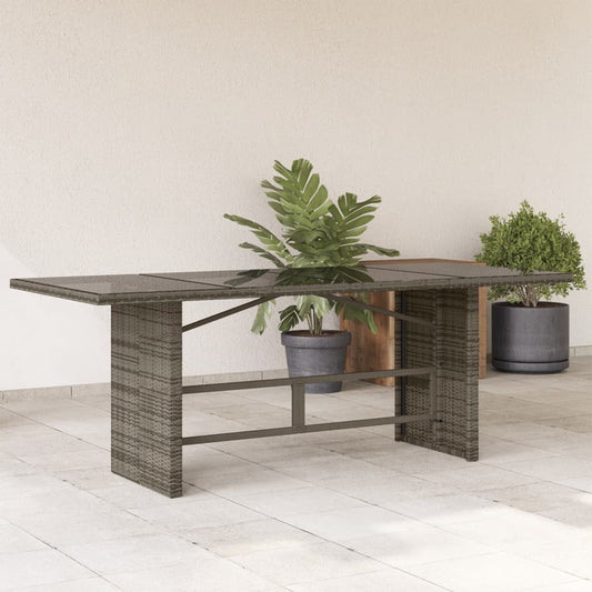 Tuintafel met glazen blad 190x80x75 cm poly rattan grijs - AllerleiShop