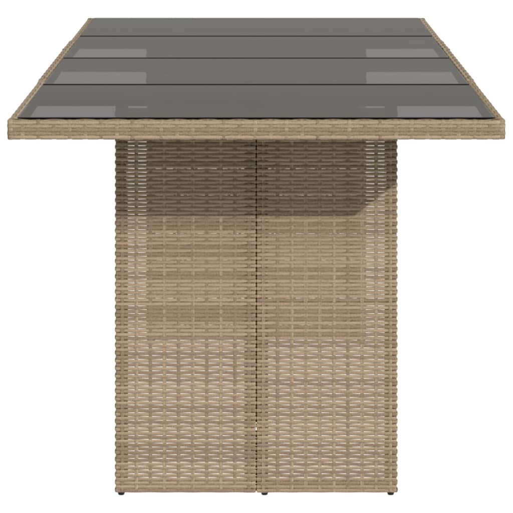 Tuintafel met glazen blad 190x80x75 cm poly rattan beige - AllerleiShop