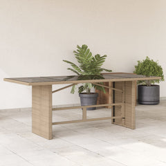 Tuintafel met glazen blad 190x80x75 cm poly rattan beige