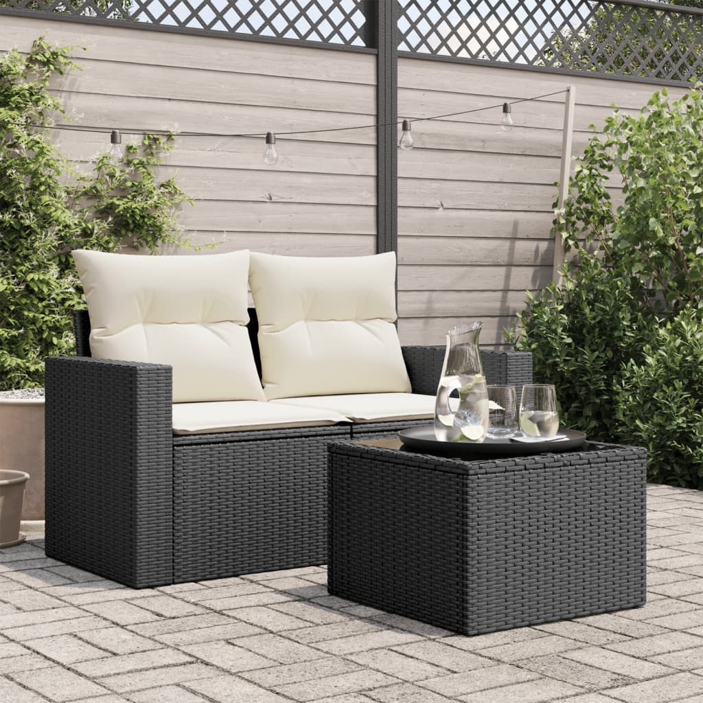 Tuintafel met glazen blad 55x55x37 cm poly rattan zwart - AllerleiShop